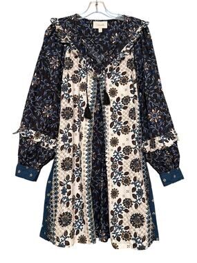 Cleobella Yalena Organic Cotton Ruffle Mini Dress Sabina Print Women's Large